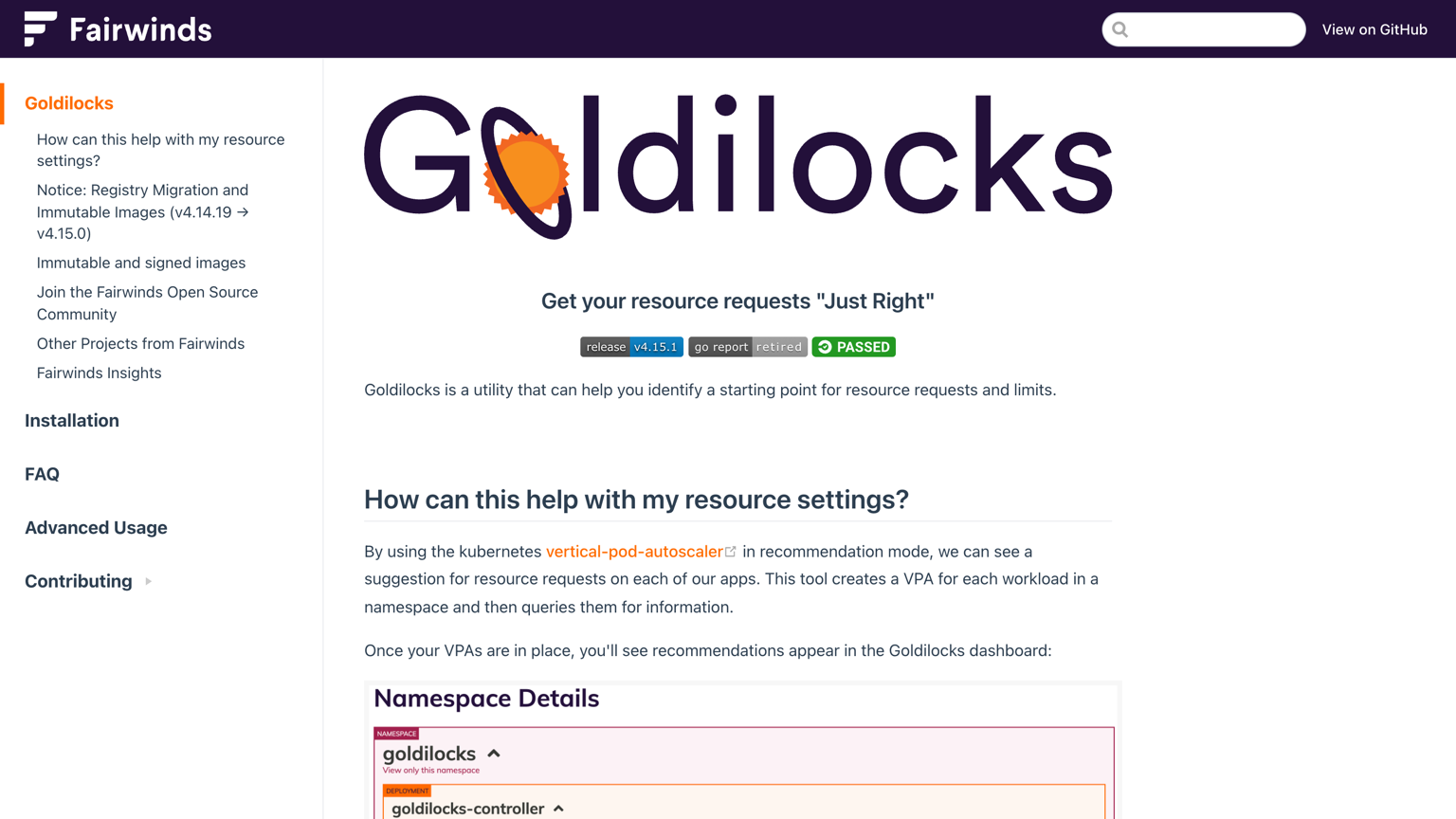 Goldilocks documentation site: get your resource requests just right